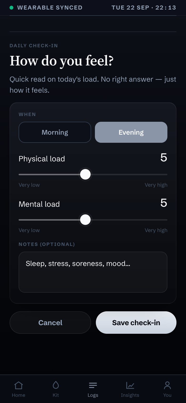 The Summa app — the daily check-in