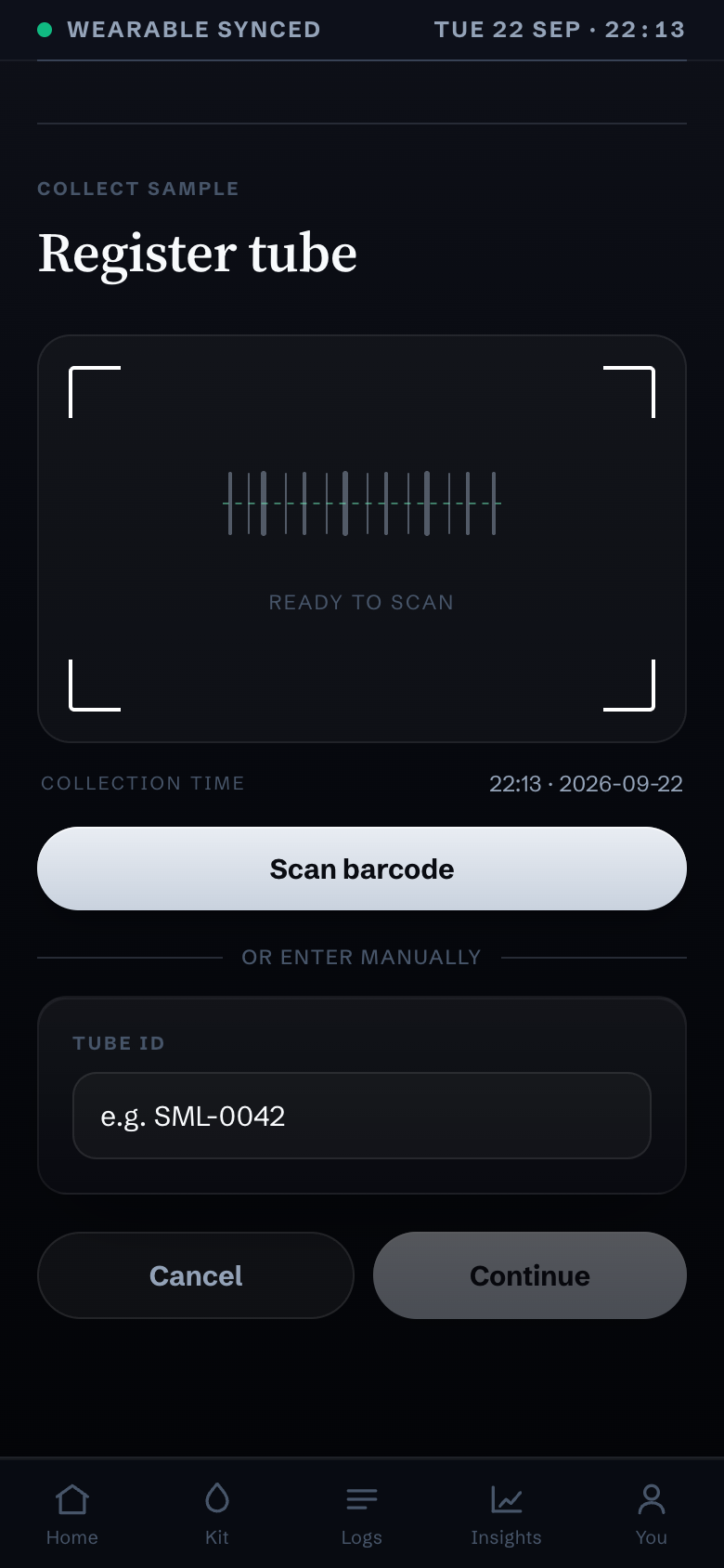 The Summa app — scanning the tube code